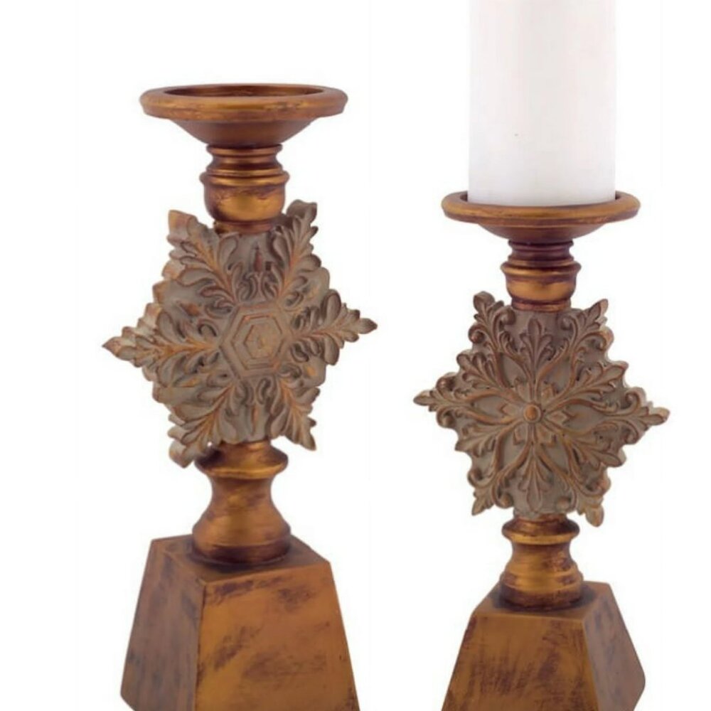 Antique Style Pillar Snowflake Candle Holders (ONE SET)
